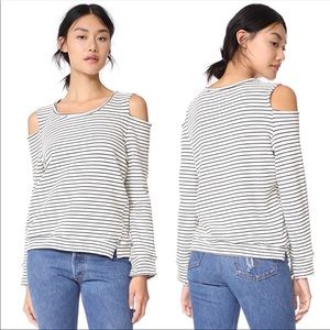 McGuire Striped Cold Shoulder Sweatshirt Top | Black Ivory | Size XSmall